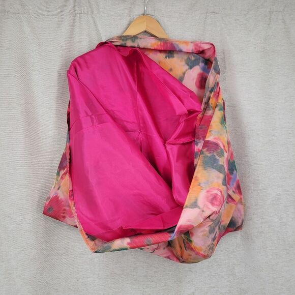 Cache Vintage Satin Taffeta Floral Pink and Orange Women's Maxi Skirt - Picture 6 of 12